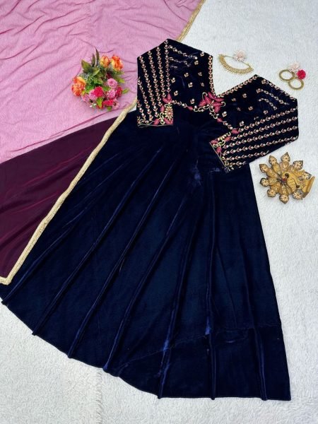 New Designer Viscose Velvet Gown With Soft Net Dupatta  Ready To Wear Collection