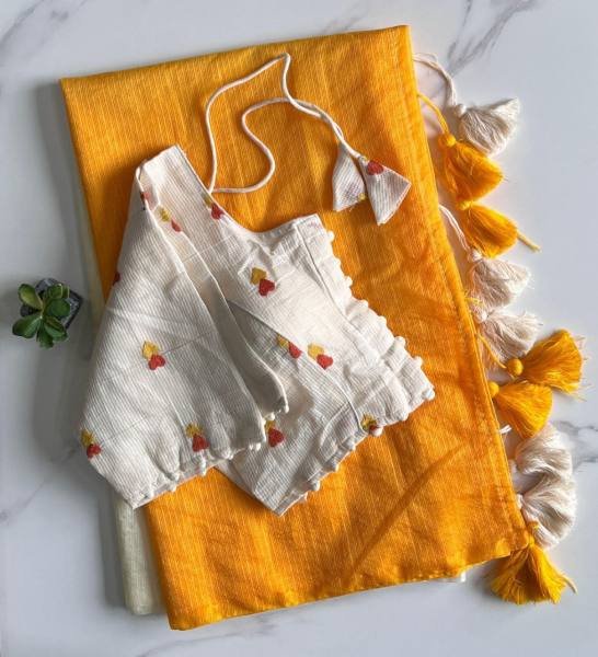 New Dual Shade Kota Doriya Saree with Embroidered Stitched Blouse Cotton Sarees Wholesale