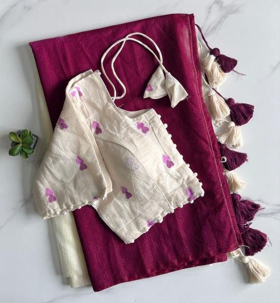 New Dual Shade Kota Doriya Saree with Embroidered Stitched Blouse Cotton Sarees Wholesale