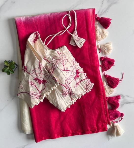 New Dual Shade Kota Doriya Saree with Embroidered Stitched Blouse Cotton Sarees Wholesale