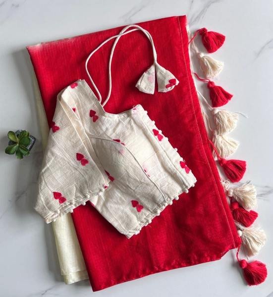 New Dual Shade Kota Doriya Saree with Embroidered Stitched Blouse Cotton Sarees Wholesale