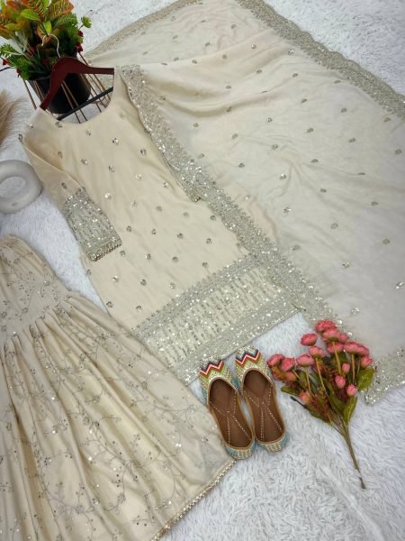 New Eid Collection In Pure Chinnon With Heavy Embroidery Sequence Work Suits  Ready To Wear Collection