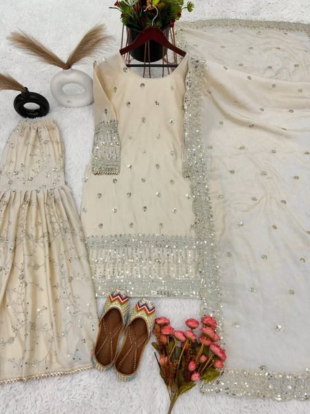 New Eid Collection In Pure Chinnon With Heavy Embroidery Sequence Work Suits  Ready To Wear Collection