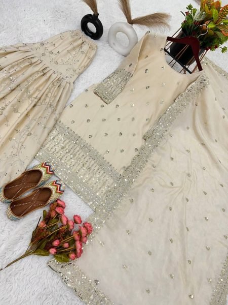 New Eid Collection In Pure Chinnon With Heavy Embroidery Sequence Work Suits  Ready To Wear Collection