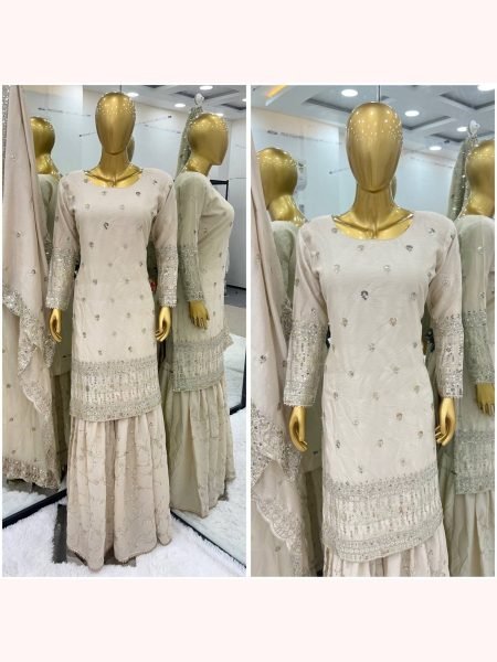 New Eid Collection In Pure Chinnon With Heavy Embroidery Sequence Work Suits  Ready To Wear Collection