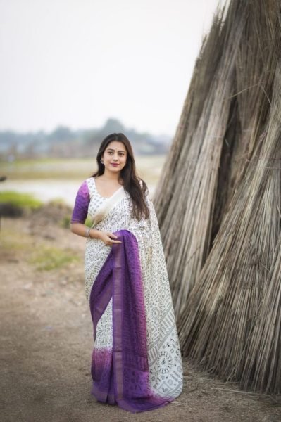 New Fancy Worli Cotton Crepe Saree with Zari Woven Border   Soft Pashmina Silk Bollywood Fancy Sarees Wholesale