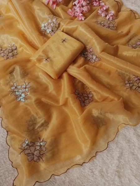 New Fashion Arrival by Royal Export Original Jimmy Choo Saree with Embroidery Work Silk Blouse Popular Traditional Party Wear Saree Collection 2025 JIMMY CHOO SAREE