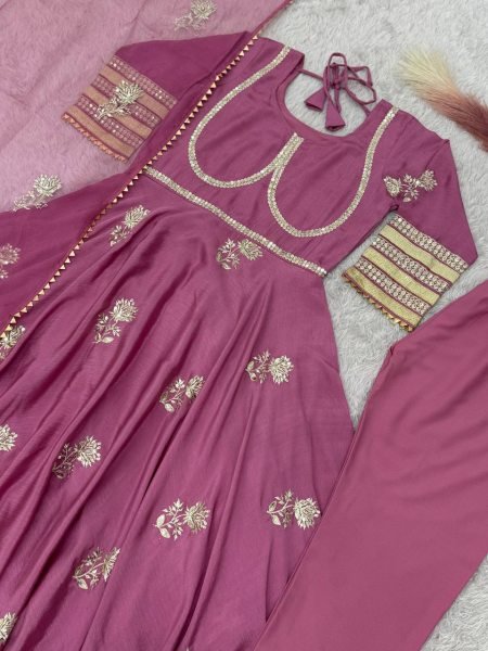 New Fashion Launch Purple Anarkali Gown Set in Chinon Silk with Heavy Work Womens Party Wear Collection Ready To Wear Collection
