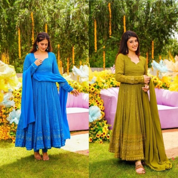  New Fashionable Sequence Work Anarkali Gown Kurti With Dupatta Wholesale