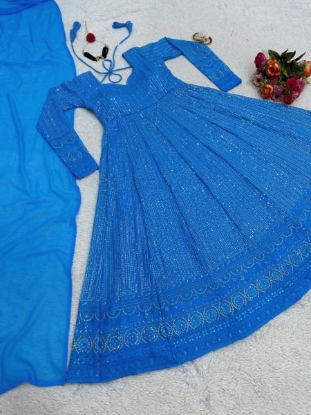  New Fashionable Sequence Work Anarkali Gown Kurti With Dupatta Wholesale