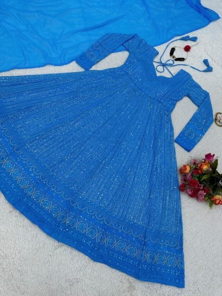 New Fashionable Sequence Work Anarkali Gown Kurti With Dupatta Wholesale