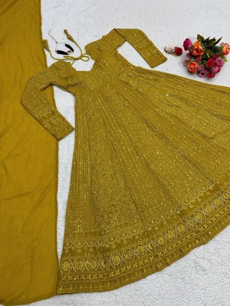  New Fashionable Sequence Work Anarkali Gown Kurti With Dupatta Wholesale