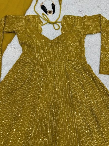  New Fashionable Sequence Work Anarkali Gown Kurti With Dupatta Wholesale