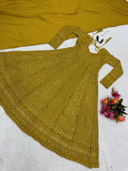  New Fashionable Sequence Work Anarkali Gown Kurti With Dupatta Wholesale