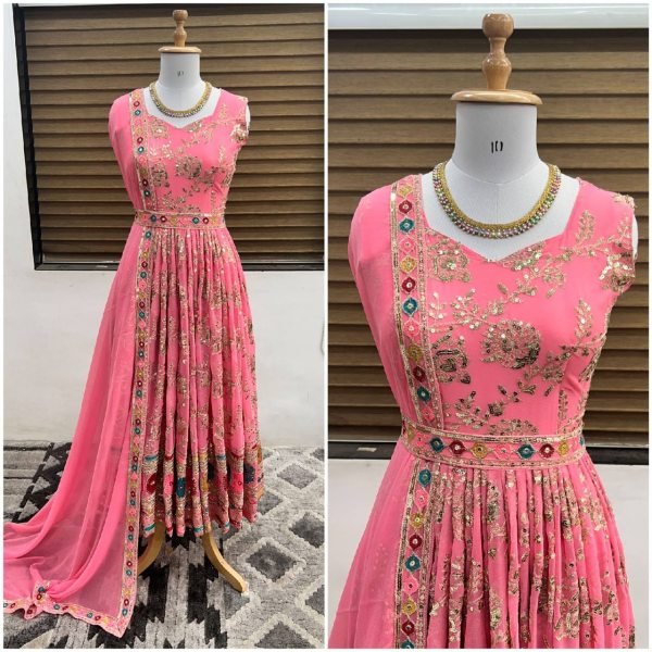 New Faux Georgette New Naira Cut Gown Ready To Wear Collection
