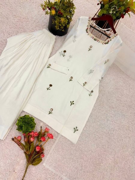 New Heavy Farshi Suit Collection Chinnon Silk with Embroidered Full Sleeves Organza Dupatta Ready to Wear at Best Price Ready To Wear Collection
