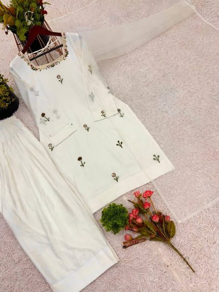 New Heavy Farshi Suit Collection Chinnon Silk with Embroidered Full Sleeves Organza Dupatta Ready to Wear at Best Price Ready To Wear Collection