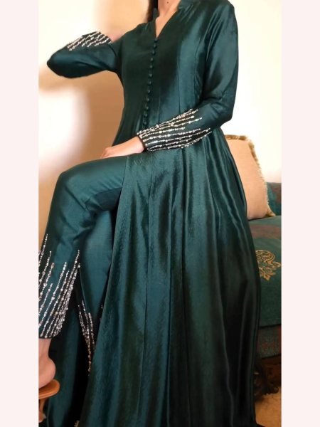  Green   color Ready to Wear  Chinon Silk Suit with Sequence work Ready To Wear Collection