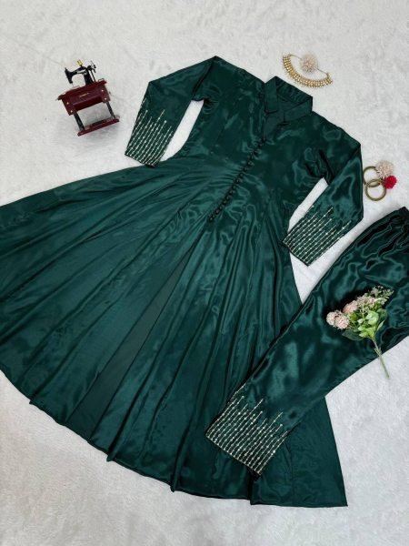  Green   color Ready to Wear  Chinon Silk Suit with Sequence work Ready To Wear Collection