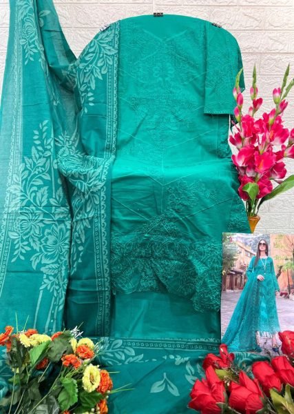 New Launch Designer 3 Piece Cotton Suit with Heavy Embroidery Pakistani Style Exclusive Pakistani Suits Wholesale