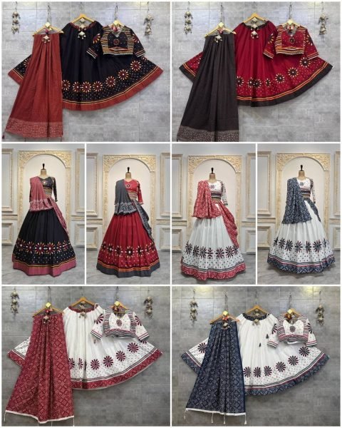 New Launch Festive Wear Muslin Cotton Lehenga Set with Mirror Embellishment Celebrate in Style Navratri Lehnega Choli