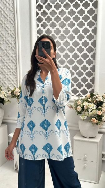 New Launch Twill Rayon Digital Print Top and Plazzo Set Tunics kurti