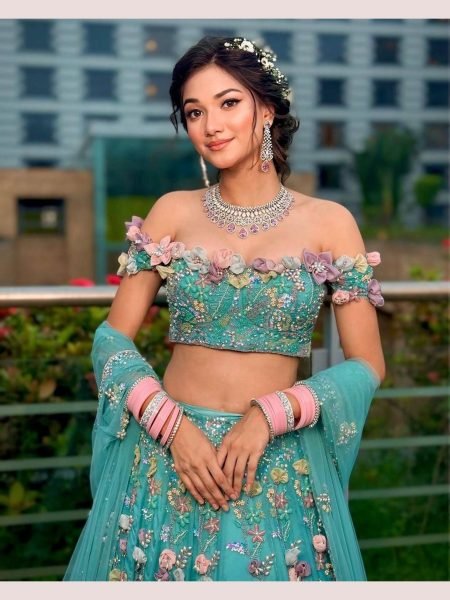 New launching Bridal Wear Lehenga Choli in Faux Georgette Designer Flower work with Dupatta Designer Lehenga Choli