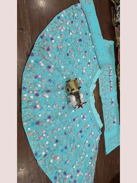 New launching Bridal Wear Lehenga Choli in Faux Georgette Designer Flower work with Dupatta Designer Lehenga Choli