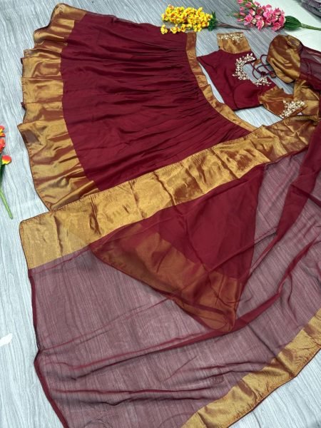 New Look Half Saree Chiffon Jari Patta Lehenga Set  Half Saree Lehenga