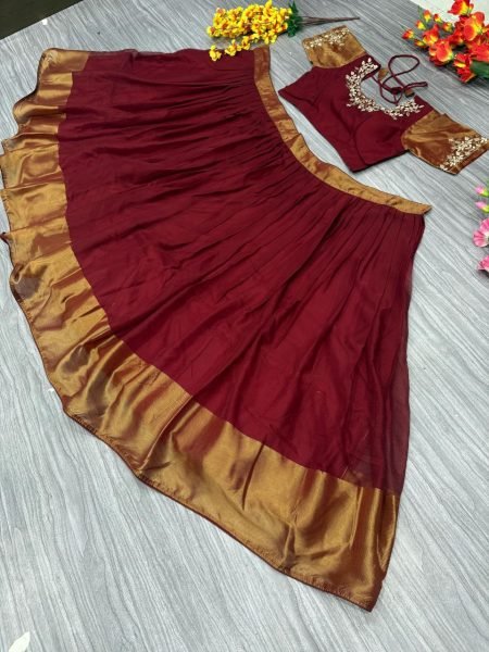 New Look Half Saree Chiffon Jari Patta Lehenga Set  Half Saree Lehenga