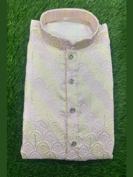 New Mens Cotton Kurta Pyjama Collection Stylish Ready to Wear Jacquard Kurta with White Cotton Pyjama Best for Resellers  