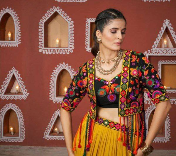 New Navratri Special Stitched Jacket Style Chaniya Choli with Customizable Blouse and 14-Meter Flair Navratri Lehnega Choli