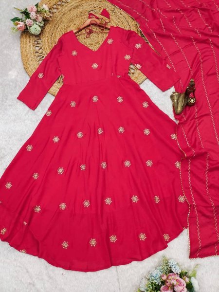 New Party Wear Red Anarkali Dress With Matching Dupatta  Perfact For Any Occasion Kurti With Dupatta Wholesale