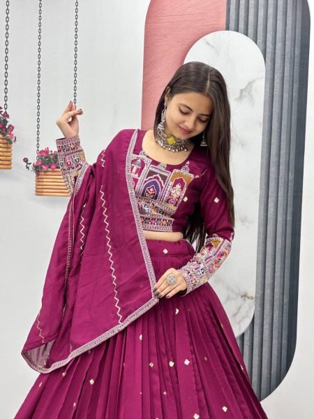 New Pure Vichitra Embroidered Lehenga Choli Set Coading Sequence  Heavy Thread Work Dupatta Party Wedding Wear Shop Online Worldwide Designer Lehenga Choli