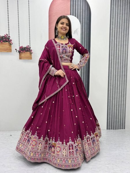 New Pure Vichitra Embroidered Lehenga Choli Set Coading Sequence  Heavy Thread Work Dupatta Party Wedding Wear Shop Online Worldwide Designer Lehenga Choli