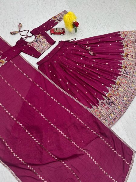 New Pure Vichitra Embroidered Lehenga Choli Set Coading Sequence  Heavy Thread Work Dupatta Party Wedding Wear Shop Online Worldwide Designer Lehenga Choli