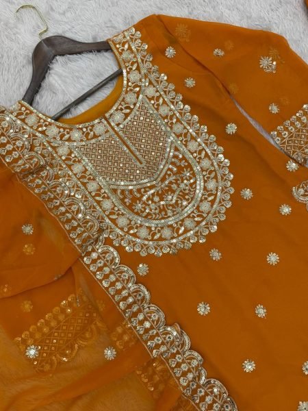 New Style Ready To Wear Heavy Faux Georgette Kurti with Embroidery Sequence Work Best Price  Ready To Wear Collection