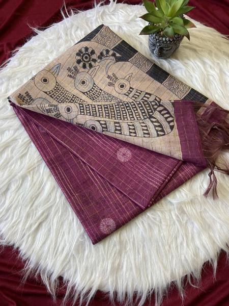 New Style Soft Semi Tussar Silk Saree with Tassels and Attractive Checks Pattern Silk Sarees Wholesale