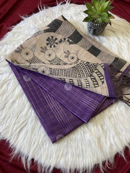 New Style Soft Semi Tussar Silk Saree with Tassels and Attractive Checks Pattern Silk Sarees Wholesale