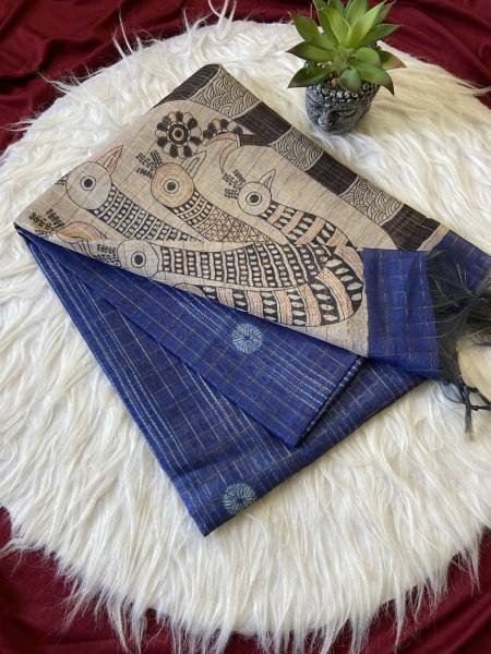 New Style Soft Semi Tussar Silk Saree with Tassels and Attractive Checks Pattern Silk Sarees Wholesale