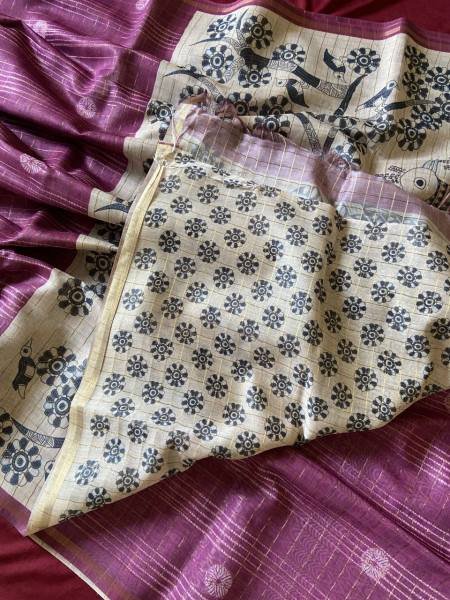 New Style Soft Semi Tussar Silk Saree with Tassels and Attractive Checks Pattern Silk Sarees Wholesale