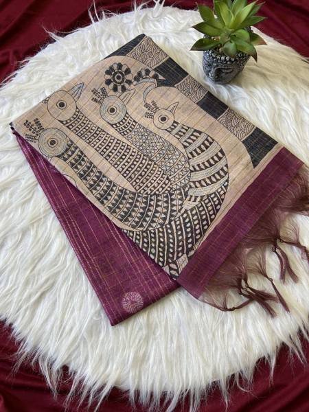 New Style Soft Semi Tussar Silk Saree with Tassels and Attractive Checks Pattern Silk Sarees Wholesale