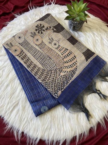 New Style Soft Semi Tussar Silk Saree with Tassels and Attractive Checks Pattern Silk Sarees Wholesale