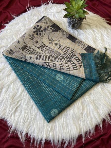 New Style Soft Semi Tussar Silk Saree with Tassels and Attractive Checks Pattern Silk Sarees Wholesale