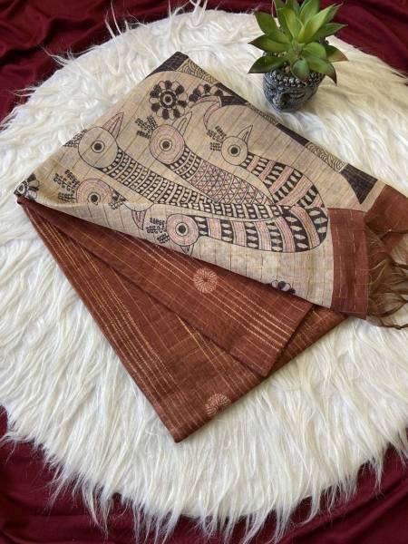 New Style Soft Semi Tussar Silk Saree with Tassels and Attractive Checks Pattern Silk Sarees Wholesale