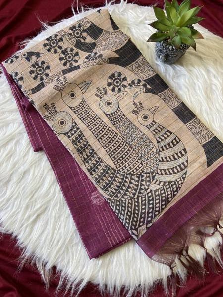 New Style Soft Semi Tussar Silk Saree with Tassels and Attractive Checks Pattern Silk Sarees Wholesale