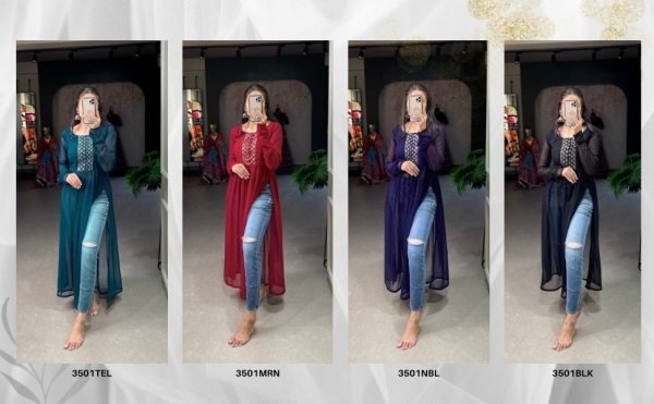 New Stylish Georgette Kurti With Embroidery   Sequence Work Georgette Kurti 