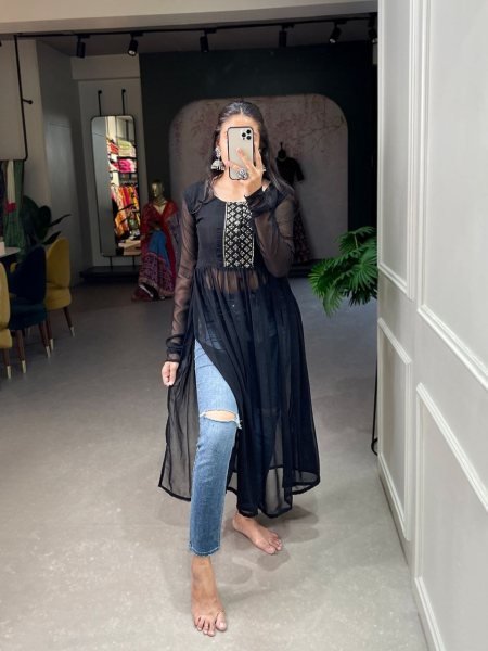 New Stylish Georgette Kurti With Embroidery   Sequence Work Georgette Kurti 