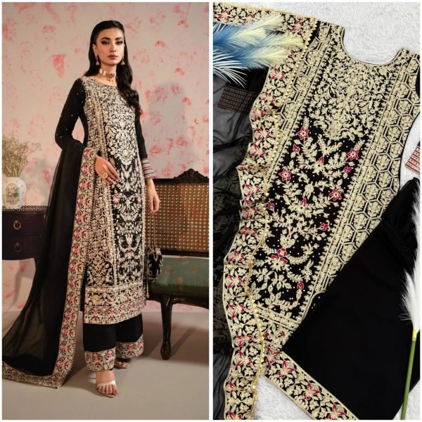 New Stylish Pakistani Salwar Suit with Embroidery and Lace Border Dupatta Ready To Wear Collection