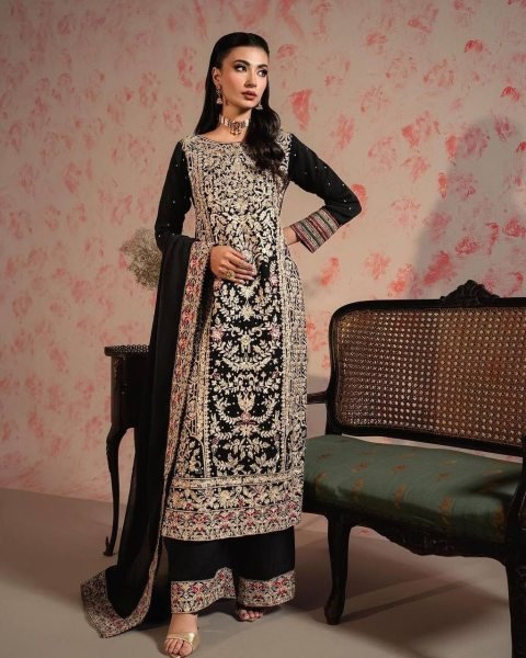 New Stylish Pakistani Salwar Suit with Embroidery and Lace Border Dupatta Ready To Wear Collection